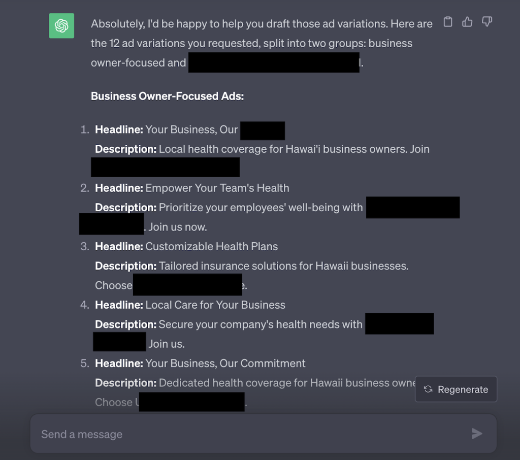 ChatGPT AI for marketing ad copy 